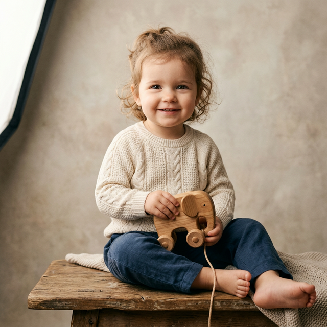 Portrait enfant avec jouet en bois