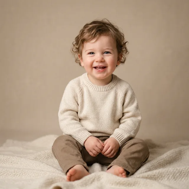 Portrait studio d'un jeune enfant réalisé en crèche