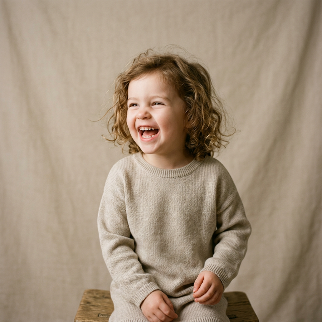 Un enfant souriant photographié avec un éclairage de studio professionnel